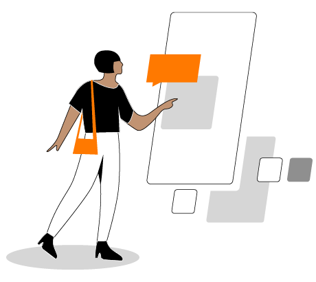 Illustration of a person sending a message on a mobile device, symbolizing digital communication and support